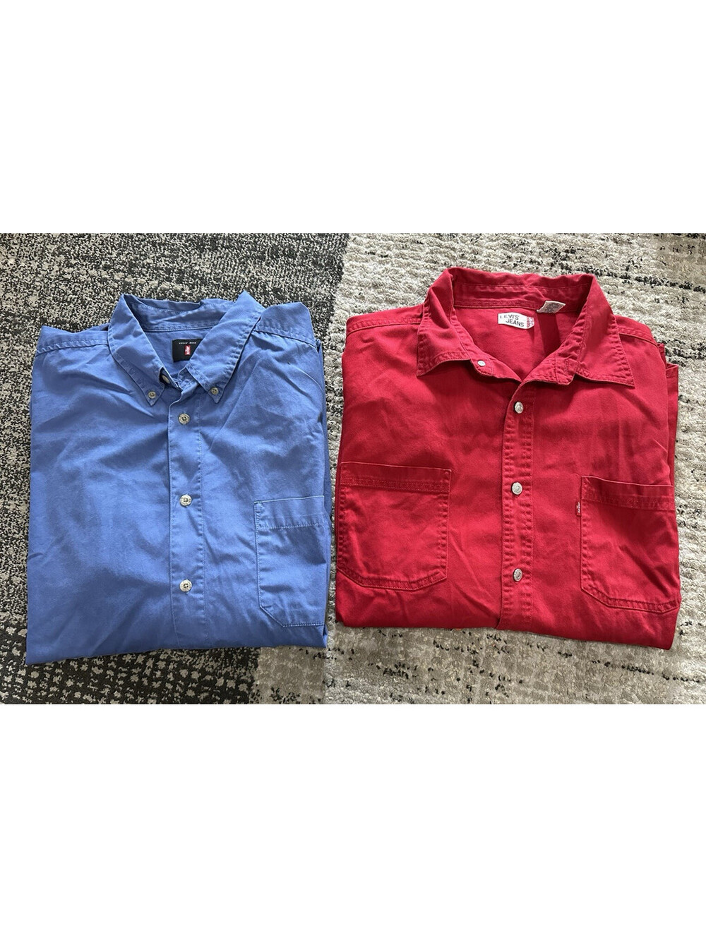 2- Levi's Jeans Men's XL Red & Blue Solid Cotton Woven Button-Down Long Sleeve
